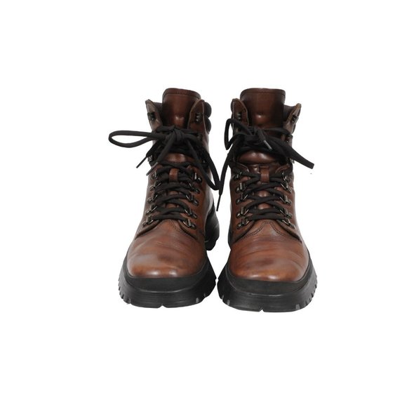 Prada Mens Combat Hiking Boots US8.5 UK 7.5 Brown Leather Lug Sole Hook Eye Lace main image 9